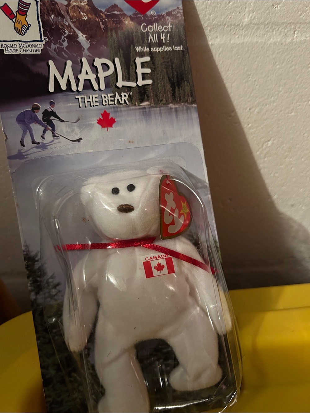 Ty White Maple the Bear Plush with Red Ribbon